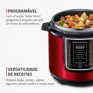 Panela de Pressão Elétrica Digital 6L, Mondial, Vermelho/Inox - PE-60-6L-RI