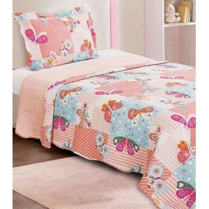 Jogo De Colcha Evolution Patchwork Solteiro Camesa Rosa