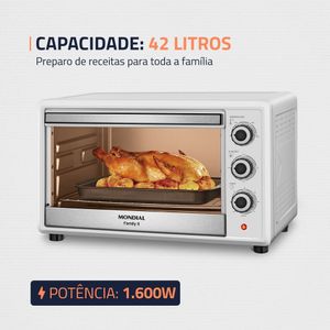 Forno Elétrico 42L Family II Mondial Branco/Inox- FR-42-W