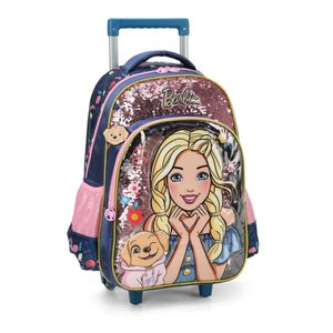 Mochila Infantil de Rodinha Com Garrafa Barbie Azul - Luxcel