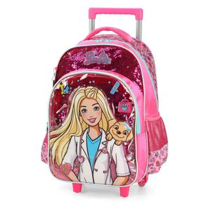 Mochila Infantil de Rodinha Com Garrafa Barbie Pink - Luxcel