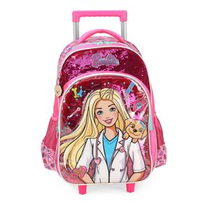 Mochila Infantil de Rodinha Com Garrafa Barbie Pink - Luxcel