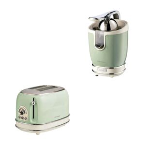 KIT ARIETE VINTAGE VERDE TORRADEIRA ELÉTRICA 2 FATIAS 6 NIVEIS DE TOSTAGEM 750W E ESPREMEDOR ARIETE DE FRUTAS 85W  220v
