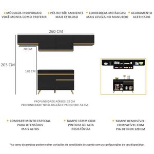 Cozinha Compacta Multimóveis Veneza Gb Fg3697 Com Armário E Balcão Preta