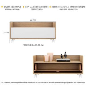 Mesa De Cabeceira 80 Cm C/ Rodízios Rustic/branco