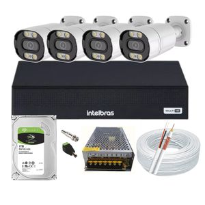 Kit Cftv 4 Cameras Segurança Full Color 1080p 2mp Dvr Intelbras 1tb