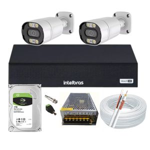 Kit Cftv 2 Cameras Segurança Full Color 1080p 2mp Dvr Intelbras 1tb