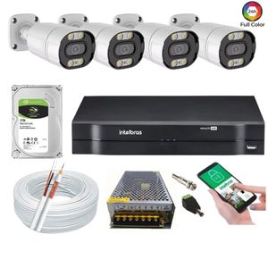 Kit Dvr Intelbras 4 Canais H.265 1tb 4 Câmeras Full Hd 1080p Imagem Colorida a noite 20m