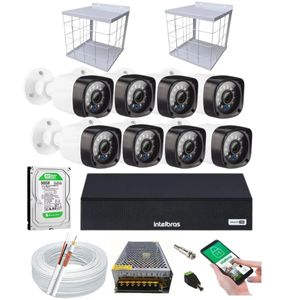 Kit 8 Câmeras Multi Hd Dvr Intelbras 8 Canais Com Hd 500gb +Grade de proteção