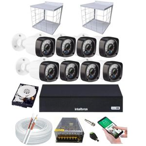 Kit 8 Câmeras Multi Hd Dvr Intelbras 8 Canais Com Hd +Grade de proteção