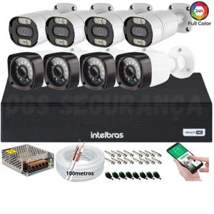 Kit 8 Câmeras Segurança Full HD 1080p 2MP Bullet 20M Infra c/4 Full Color+DVR Intelbras 1008c s/hd