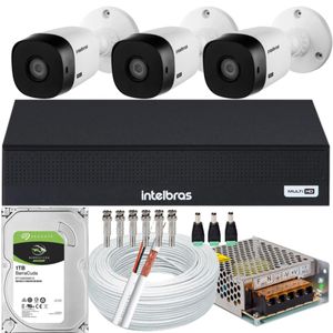 Kit Cftv 3 Cameras Full Hd VHL 1220 Dvr Intelbras 1008-C 1TB