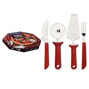 Kit Pizza Tramontina Inox Vermelho 14 Peças