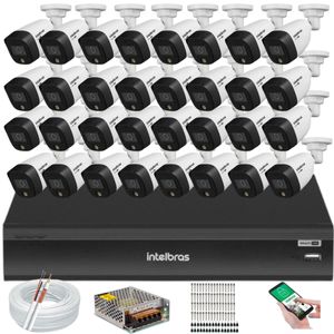 Kit 32 Câmeras de Segurança Full Color Vhd 1220 Intelbras Dvr Inteligente Imhdx 3132 5mp