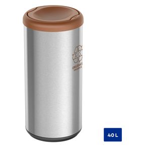 Lixeira Inox Tramontina Piemonte 40 Litros Scotch Brite e Tampa Basculante Marrom