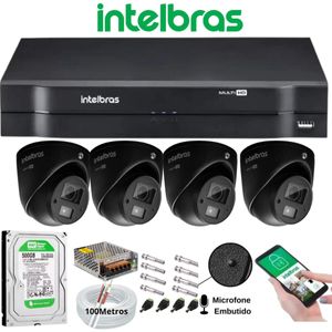 Kit 4 Cameras de Segurança Intelbras vhd 3220 C/ Audio Microfone Full Hd Dvr Mhdx 4ch + hd 500GB