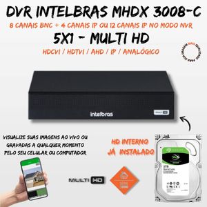 Dvr Gravador 8 Canais Intelbras Mhdx 3008-C Full Hd 1080p com hd 3tb incluso