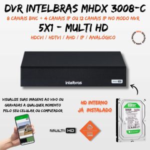 Dvr Gravador 8 Canais Intelbras Mhdx 3008-C Full Hd 1080p com hd 500gb incluso
