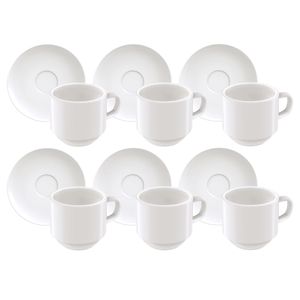 Kit 6 Xícaras de Café com Pires Tramontina Paola em Porcelana 100 ml