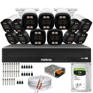 Kit 13 Câmeras Segurança FullColor Visão Noturna Colorida 1080p 2.8mm Dvr Intelbras 1tb