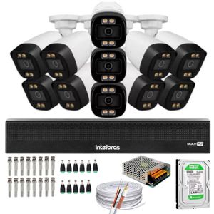 Kit 11 Câmeras Segurança FullColor Visão Noturna Colorida 1080p 2.8mm Dvr Intelbras 500gb