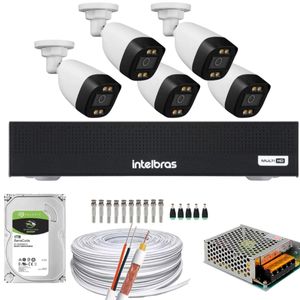 Kit 5 Câmeras Segurança FullColor Visão Noturna Colorida 1080p 2.8mm Dvr Intelbras 1tb