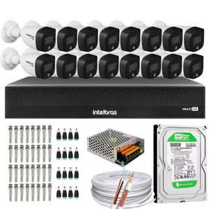 Kit 16 Cameras 1220 Full Color Dvr Mhdx 16 Ch Intelbras Color Noite  C/HD 500GB