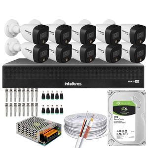 Kit 10 Cameras Full Color Intelbras Dvr Mhdx 16 Ch Color Noite C/HD 1TB