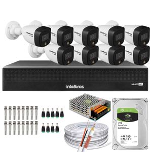 Kit 09 Cameras Full Color Intelbras Dvr Mhdx 16 Ch Color Noite C/HD 1TB