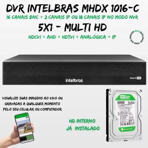 Kit 09 Cameras Full Color Intelbras Dvr Mhdx 16 Ch Color Noite C/HD 500GB