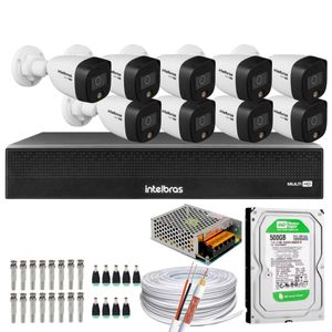 Kit 09 Cameras Full Color Intelbras Dvr Mhdx 16 Ch Color Noite C/HD 500GB