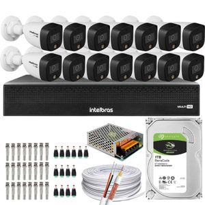 Kit 14 Cameras 1220 Full Color Intelbras Dvr Mhdx 16 Ch Color Noite  C/HD 1TB