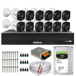 Kit 12 Cameras 1220 Full Color Intelbras Dvr Mhdx 16 Ch Color Noite  C/HD 1TB