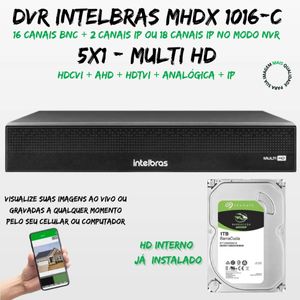 Kit 14 Cameras 1220 Full Color Intelbras Dvr Mhdx 16 Ch Color Noite 1TB