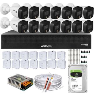 Kit 14 Cameras 1220 Full Color Intelbras Dvr Mhdx 16 Ch Color Noite 1TB
