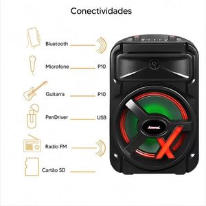 CAIXA AMPLIFICADA 250W AMVOX ACA251 TWS LED WOOFER 8 BATERIA RECARREGAVEL BIV
