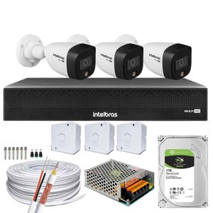 Kit 3 Cameras Segurança Intelbras Full Color vhd 1120b Dvr 4ch Full C/ hd 1TB