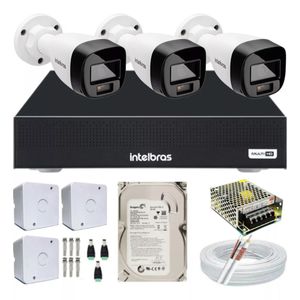Kit 3 Cameras Segurança Intelbras Full Color vhd 1120b Dvr 4ch Full C/ hd 500GB