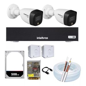 Kit 2 Cameras Segurança Intelbras Full Color vhd 1120b Dvr 4ch Full C/ hd 500GB