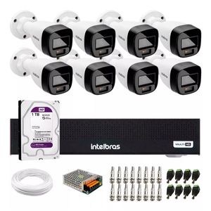 Kit 8 Cameras Intelbras 1120b  Full Color Colorido Dia e Noite Dvr 8 Canais 1008c C/ HD 500GB