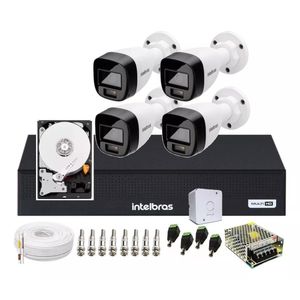 Kit 4 Cameras Intelbras 1120 Full Color, Colorido Noite e Dia, Dvr 4 Canais C/ Hd