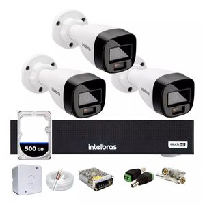 Kit Intelbras 3 cameras Vhd 1120b Full Color, Dvr Mhdx 1004,c/ HD 500gb