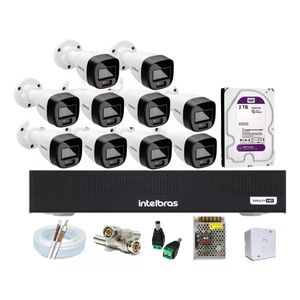 Kit 10 Cameras  Intelbras 1120b Full Color, Dvr 16 Canais Hd 2tb