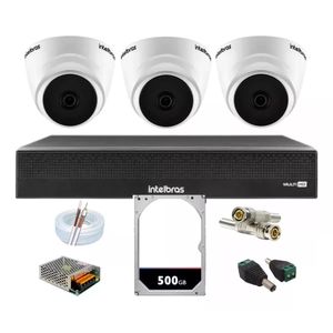 Kit Cftv 3 Câmeras Segurança Dome 1220 Full hd com Audio Microfone Dvr Mhdx 1004c Intelbras 500gb