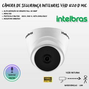 Kit Cftv 8 Câmeras Segurança Dome 1220 Full hd com Audio Microfone Dvr Mhdx 1008c Intelbras
