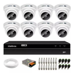 Kit Cftv 8 Câmeras Segurança Dome 1220 Full hd com Audio Microfone Dvr Mhdx 1008c Intelbras
