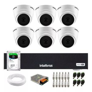 Kit Cftv 6 Câmeras Segurança Dome 1220 Full hd com Audio Microfone Dvr Mhdx 1008c Intelbras 1tb