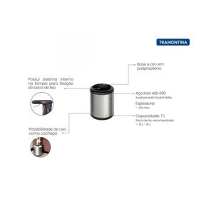 Lixeira inox sem tampa capsula 7L Tramontina