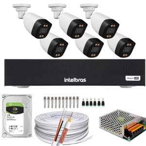 Kit 6 Câmeras Segurança Full Color Colorido Dia e Noite 1080p 2.8mm Dvr Intelbras 1tb