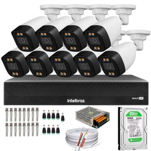 Kit 9 Câmeras Segurança FullColor Visão Noturna Colorida Dvr Intelbras 1016c Hd 500gb